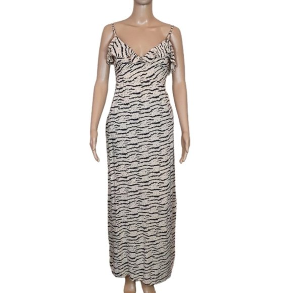 Imprint Dresses & Skirts - Maxi Dress zebra print beige Size 8 strappy v-neck Imprint Cotton